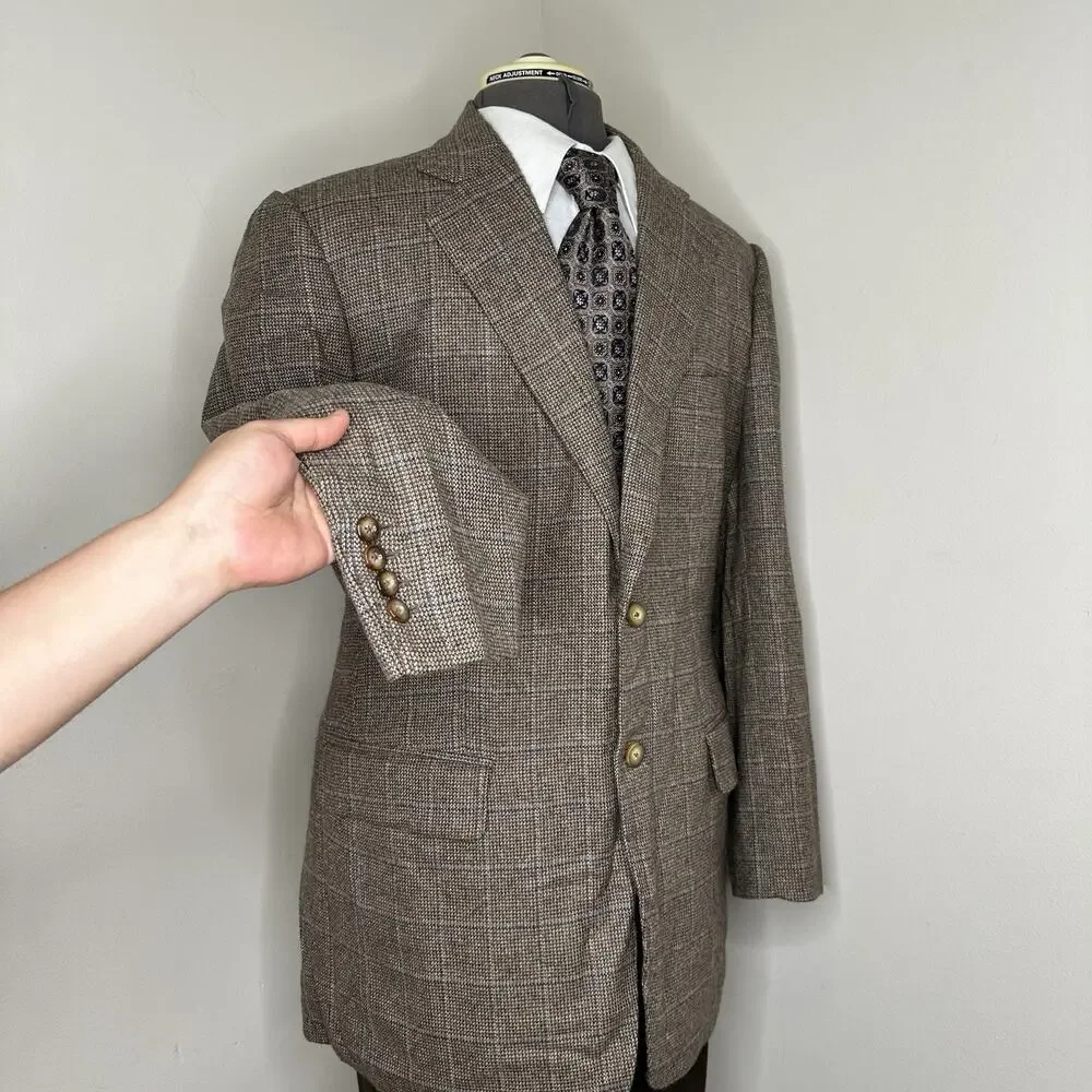 Astor Black Mens 43R Cashmere Blazer Brown XL Sport Coat Jacket Surgeon Cuffs